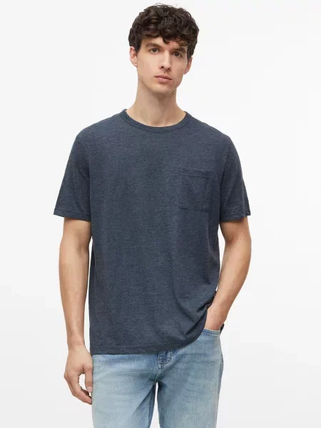 Melanżowy T-shirt z mieszanki bawełny z kieszenią na piersi niebieska