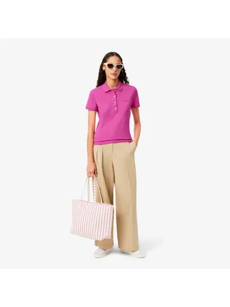 Lacoste Koszulka Polo Slim Fit Stretch Mini Piqué różowa