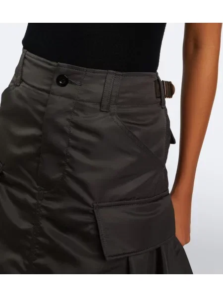 Fustă midi Sacai din țesătură twill verde
