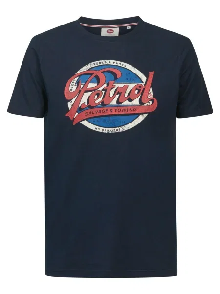 Petrol Industries Tricou bleumarin / albastru porumbel / roșu deschis / alb