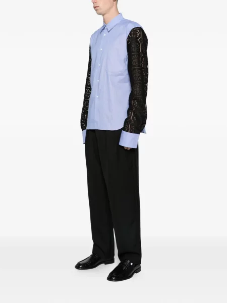 Lung cămașă Comme Des Garcons Homme Plus cu dungi din dantelă alb