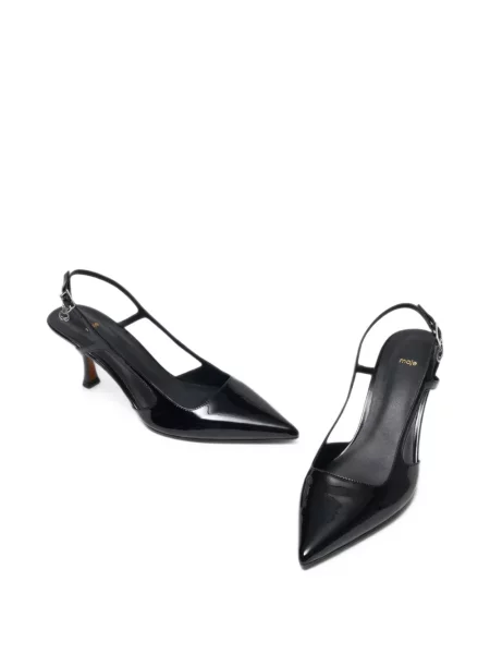 Pantofi cu toc Maje din piele de lac slingback negru