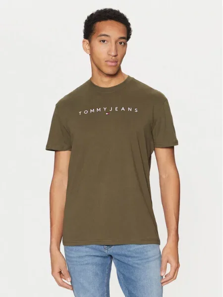 Tommy Jeans T-Shirt Linear Logo Regular Fit πράσινο