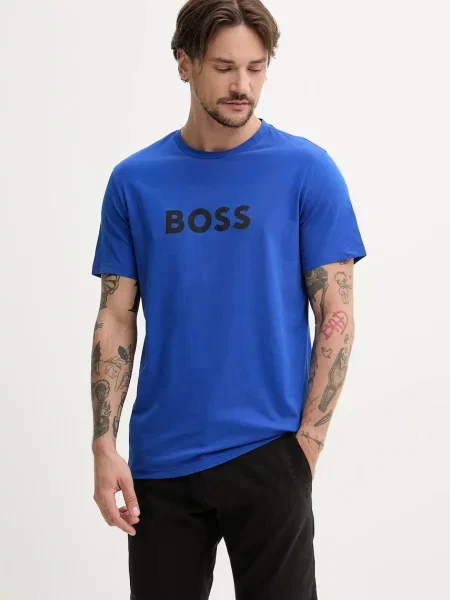 Плажна тениска BOSS с десен синьо