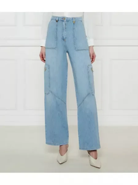 Blugi drepți Elisabetta Franchi cu talie înaltă albastru