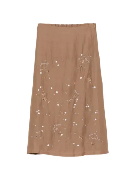 Fustă midi Lorena Antoniazzi cu broderie cu model floral maro