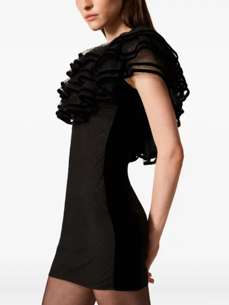 Rochie Twinset cu volane din tul de costum negru