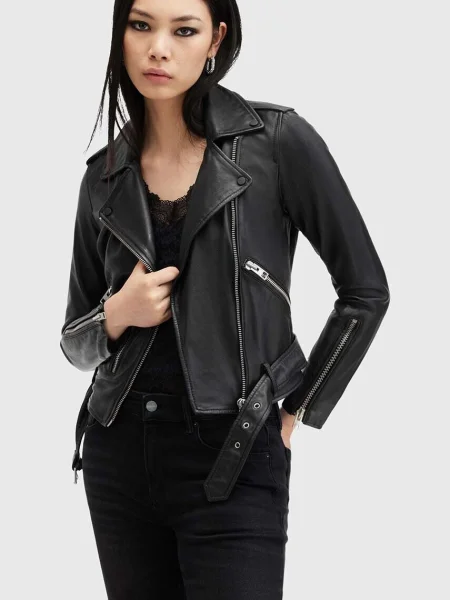 Шкіряна куртка AllSaints BALFERN BIKER перехідна чорний