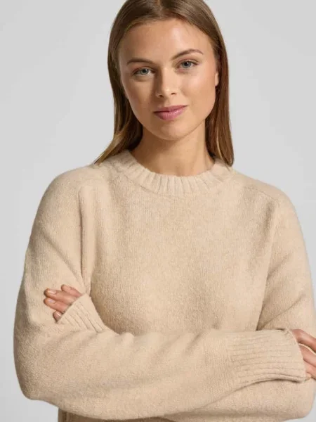 Sweter z dzianiny o kroju relaxed fit z dodatkiem wełny z alpaki model ‘Passy’ Opus beżowy