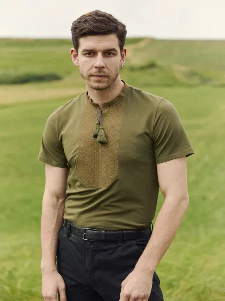 Вишита сорочка Folk Moda текстиль хакі