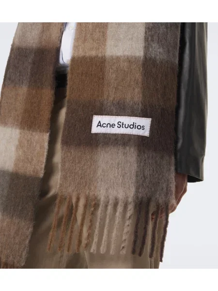 Μάλλινος καρό κασκόλ Acne Studios με κρόσσια καφέ