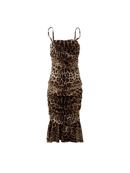 Sukienka midi Dolce And Gabbana w panterkę brązowa