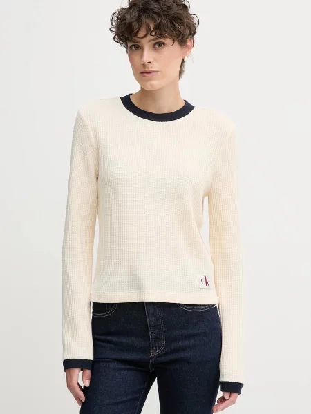 Tričko s dlouhým rukávem Calvin Klein Jeans béžová