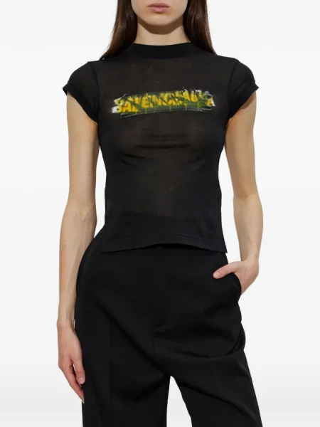 Ασύμμετρη μπλούζα Balenciaga με σχέδιο μαύρο