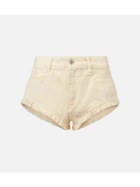 Pantaloni scurți The Attico cu franjuri din canvas alb