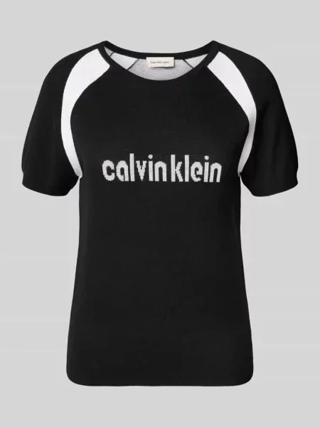 Bluzka z dzianiny z logo i okrągłym dekoltem Calvin Klein Jeans czarna