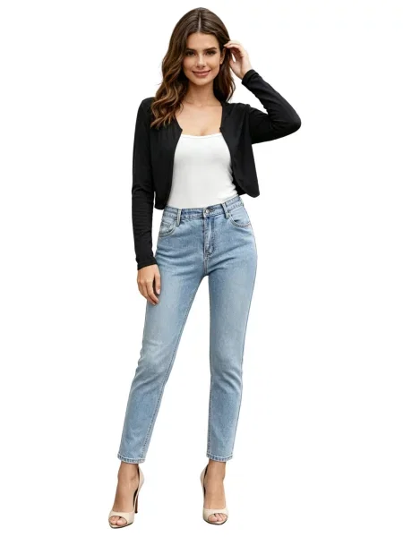 KoJooin Kardigan Cropped Strickjacke Damen Langarm Offen Bolero für Kleider' černá