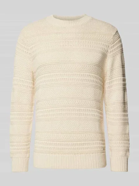 Sweter z dzianiny z okrągłym dekoltem Ragman biały
