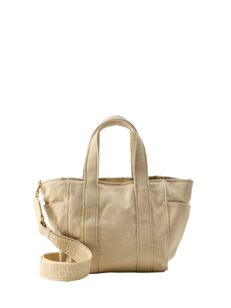 Calvin Klein Geantă Webbing Strap Canvas Small Tote bej