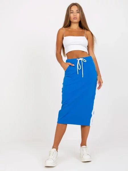 Prugasta midi-suknja Fashionhunters plava