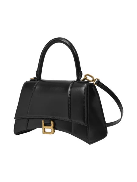 Mała torebka skórzana Balenciaga Hourglass skórzana czarna