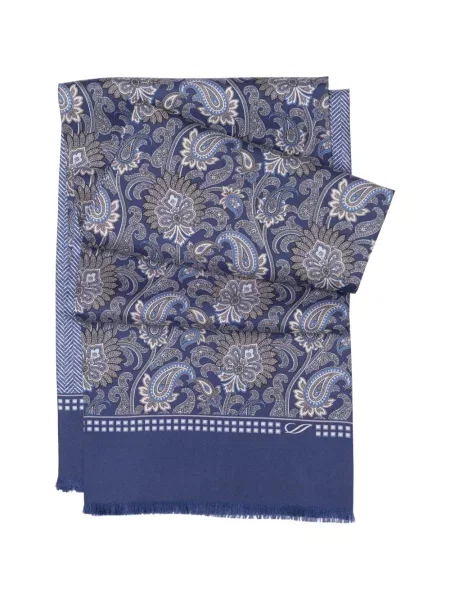 Reversibil fular Elizabetta cu model paisley albastru