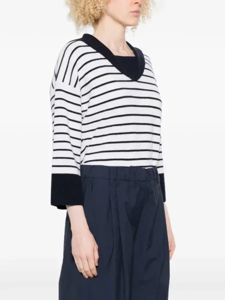 Prugasti džemper Ralph Lauren Collection s V-izrezom bijela