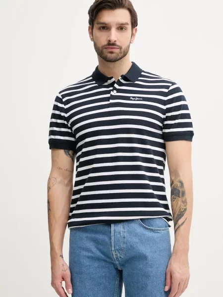 Тениска с яка Pepe Jeans BARRET с десен тъмносиньо