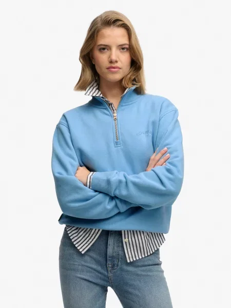 Superdry półgolf Essential z haftowanym logo – BLUEBELL niebieski