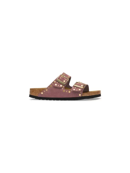 Klapki Birkenstock zamszowe z nitami różowe