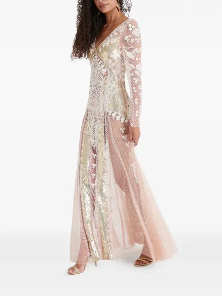 Rochie maxi Temperley London cu broderie de costum roz
