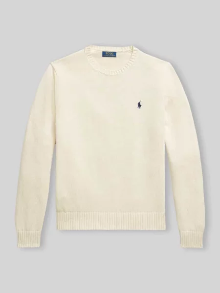 Sweter z dzianiny z prążkowanymi wykończeniami Polo Ralph Lauren beżowy