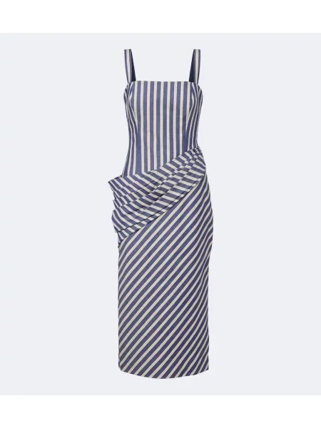 Rochie de cocktail Carolina Herrera cu dungi drapată albastru