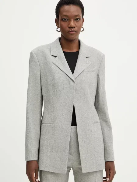 BOSS jachetă cu lână Jakara un singur rand de uni gri