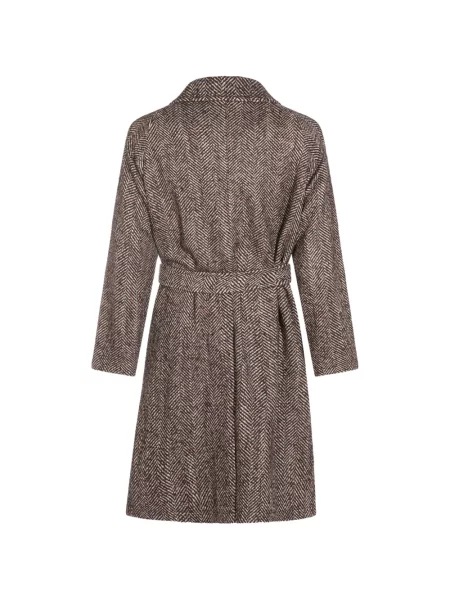 Cu centură palton Tagliatore cu model herringbone maro