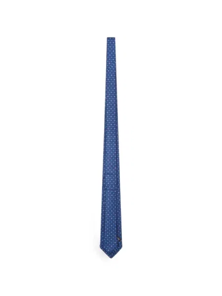 Cravată Kiton de mătase cu imprimeu geometric albastru