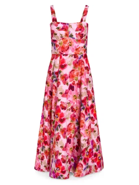 Rochie midi Saloni cu model floral cu imagine roz