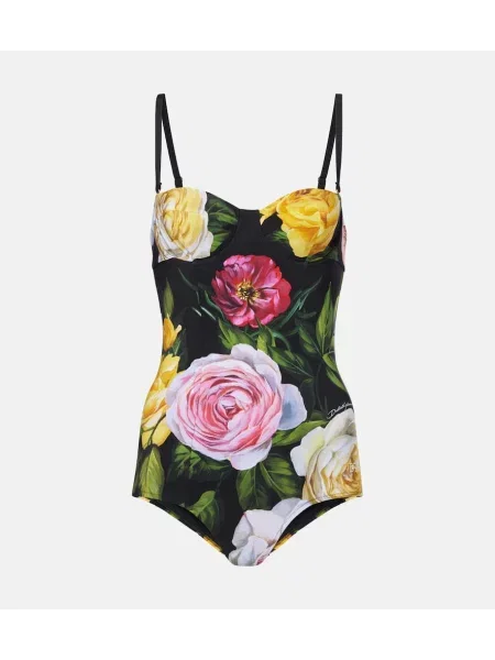 Бански Dolce&gabbana на цветя с принт черно