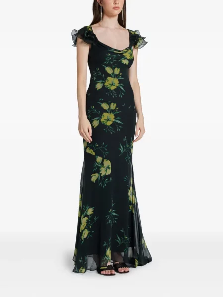 Sukienka De La Vali w kwiatki z nadrukiem garniturowa czarna