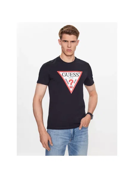 Guess T-Shirt Σκούρο Slim Fit μπλε