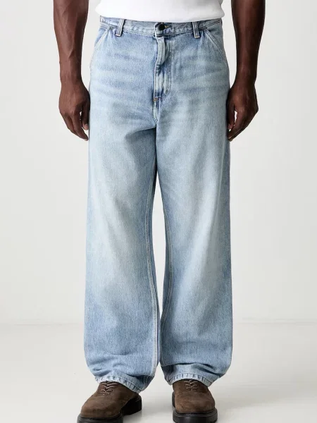 Carhartt WIP Single Knee Pant BLUE STONE WASHED blugi relaxed fit pentru bărbați albastru