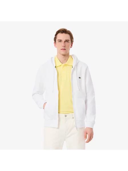 Lacoste Bluza Polarowa Classic Fit Zapinana Na Błyskawiczny biały