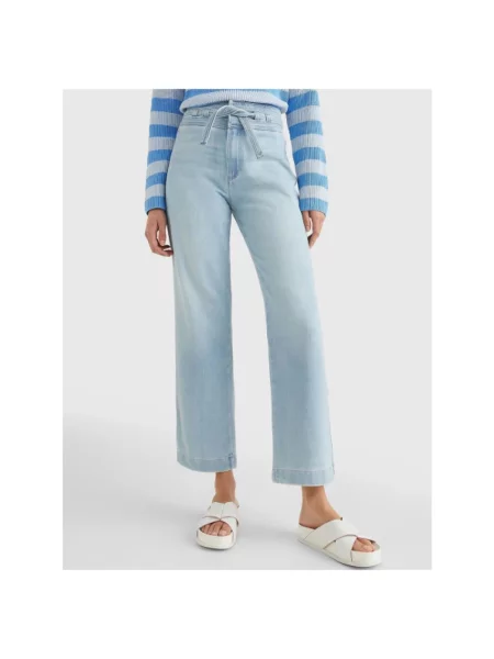 Szerokie jeansy Tommy Hilfiger z wysoką talią niebieskie