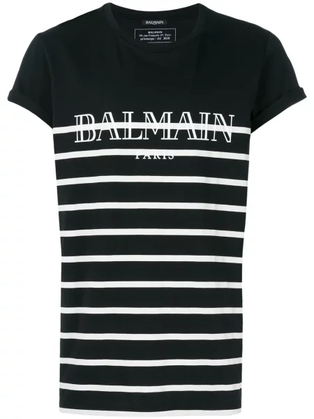 Tricou Balmain cu dungi cu imagine negru