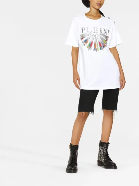Raštuotas trumpas marškinėliai Philipp Plein balta