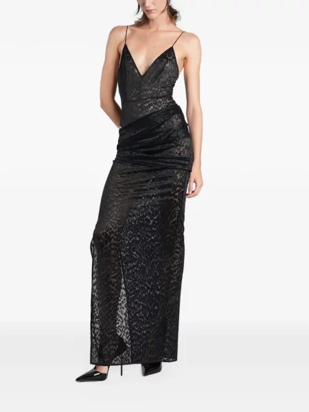 Rochie maxi Alex Perry cu model leopard cu volane negru