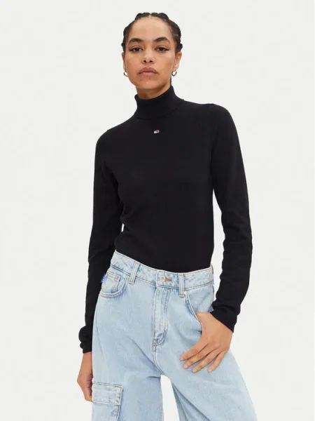 Tommy Jeans Bluză cu gât Essential negru
