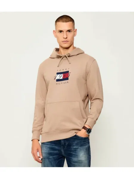 Tommy Hilfiger melegítőfelső nyomott mintás kapucnis bézs