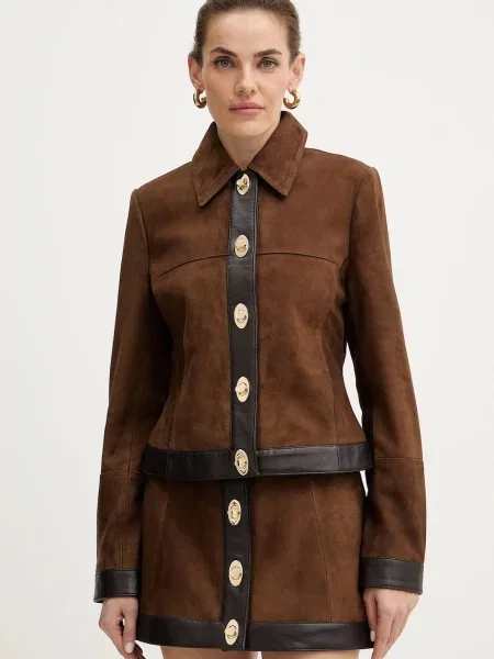 Retrofete geacă din piele intoarsa Nanna de tranzitie maro