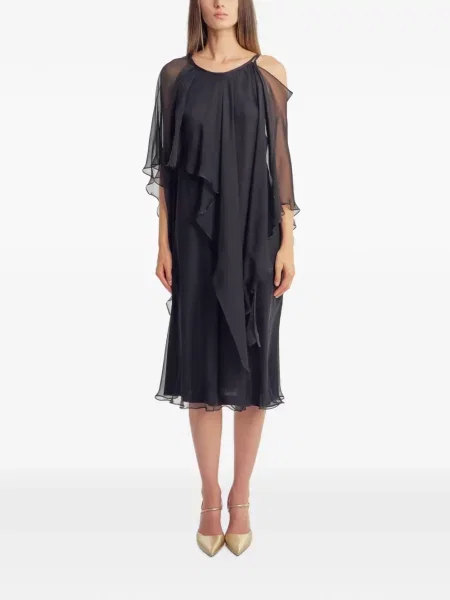 Rochie midi Irina Schrotter de mătase cu volane negru